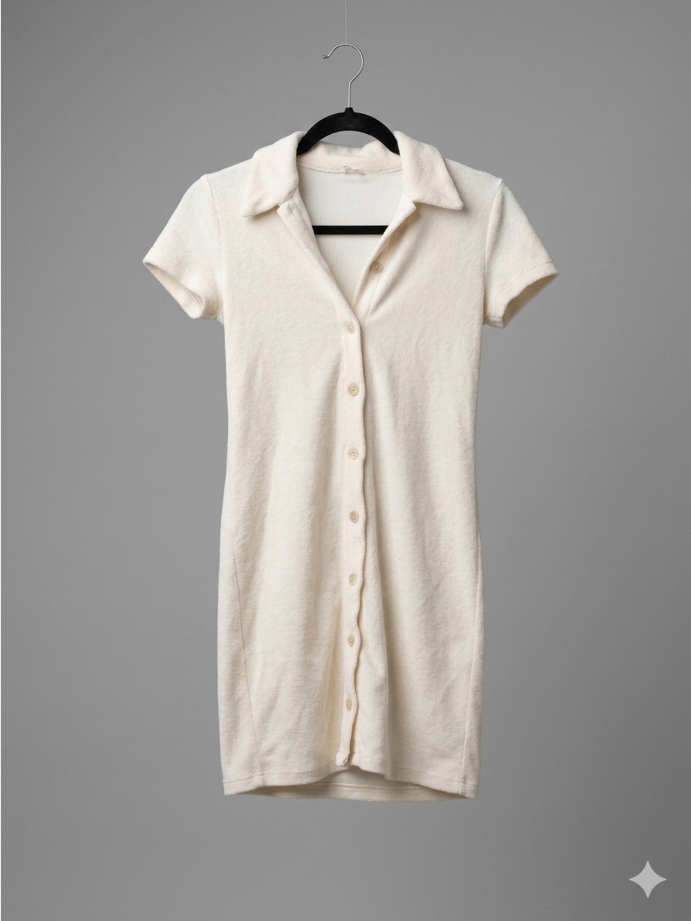 Aritzia Cream Button-Front Terry Knit Dress